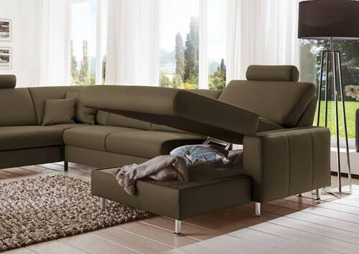 WOHNLANDSCHAFT in Echtleder Grün  - Alufarben/Grün, Design, Leder/Metall (233/339/165cm) - Beldomo Premium