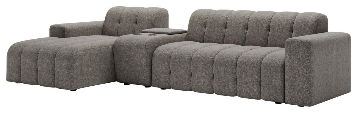 ECKSOFA Graubraun Chenille Stauraum, Getränkehalter  - Graubraun/Schwarz, MODERN, Kunststoff/Textil (150/299cm) - Milino