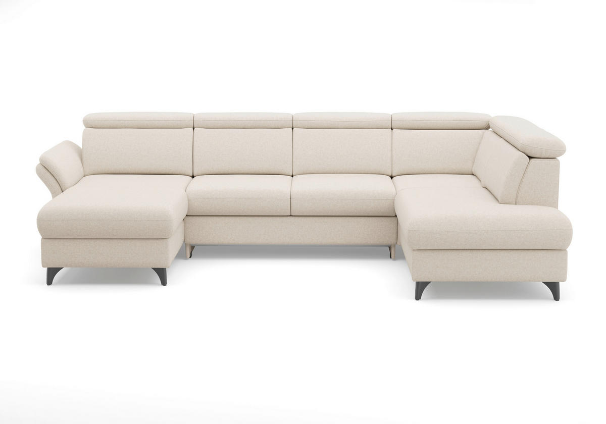 WOHNLANDSCHAFT GLENDALE E Creme Flachgewebe  - Creme/Schwarz, KONVENTIONELL, Textil/Metall (166/321/193cm) - Sit & More