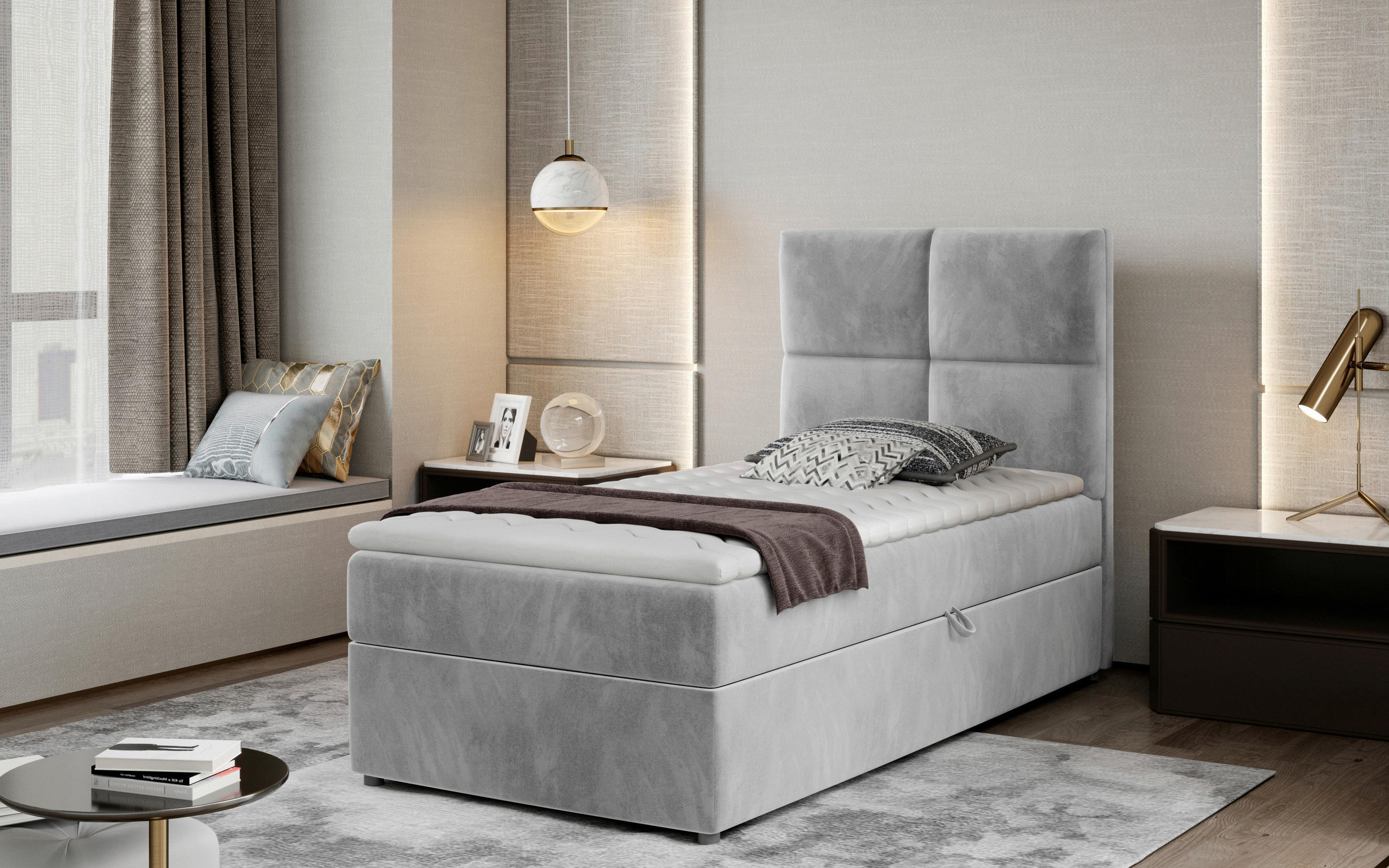 BOXBETT 90/200 cm  in Hellgrau  - Silberfarben/Hellgrau, Modern, Holz/Kunststoff (90/200cm) - MID.YOU