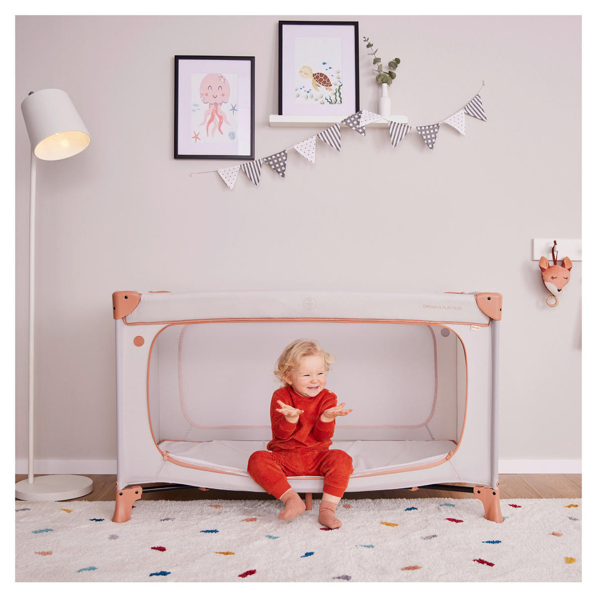 REISEBETT Dream N Play Plus Beige, Multicolor  - Beige/Multicolor, Basics, Kunststoff/Textil (65/76/125cm) - Hauck