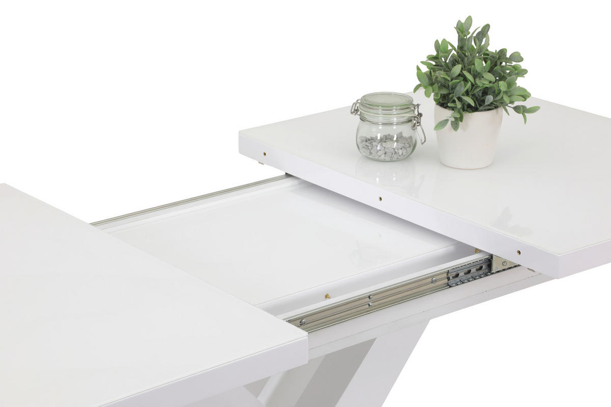 ESSTISCH in Glas, Holzwerkstoff 120-160/80/75 cm  - Weiß Hochglanz, MODERN, Glas/Holzwerkstoff (120-160/80/75cm) - MID.YOU