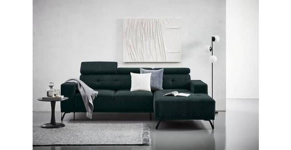 ECKSOFA in Chenille Grün  - Schwarz/Grün, KONVENTIONELL, Textil/Metall (264/178cm) - Hom`in