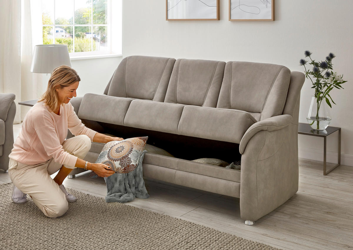 2,5-SITZER in Mikrofaser Grau  - Beige/Alufarben, Konventionell, Textil/Metall (172/100/89cm) - Beldomo Comfort