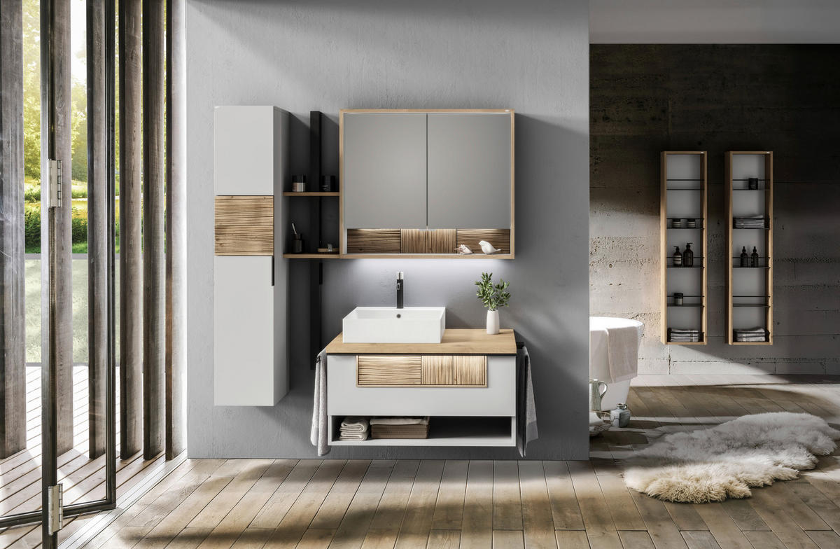 BADEZIMMER 3-teilig  in 128,5 cm  - Wildeiche/Schwarz, LIFESTYLE, Glas/Holz (128,5cm) - Voglauer