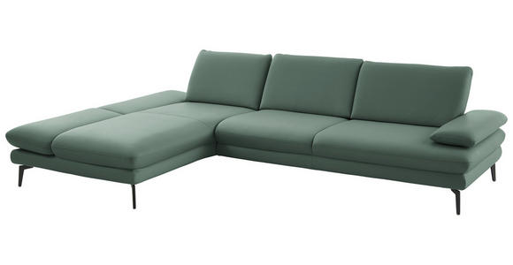 ECKSOFA in Echtleder Opal 195/308 cm - Opal/Schwarz, Design, Leder/Metall (195/308cm) - Dieter Knoll