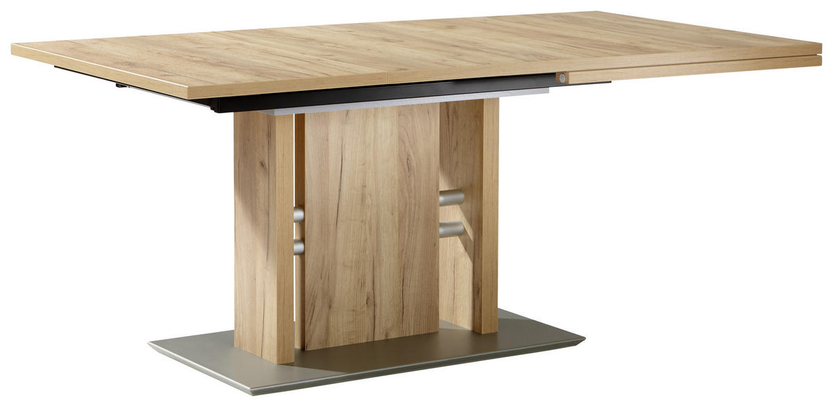 ESSTISCH in Metall, Holzwerkstoff 130-180/90/75 cm  - Edelstahlfarben/Eichefarben, Design, Holzwerkstoff/Metall (130-180/90/75cm) - Moderano