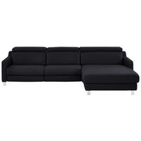 ECKSOFA Echtleder Schwarz  - Chromfarben/Schwarz, Design, Leder/Metall (291/176cm) - Valdera