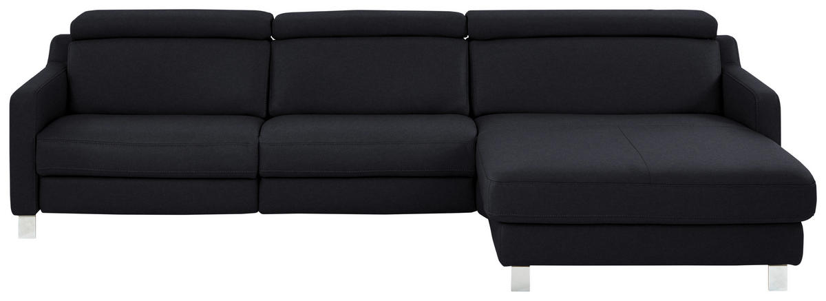 ECKSOFA Echtleder Schwarz  - Chromfarben/Schwarz, Design, Leder/Metall (291/176cm) - Valdera