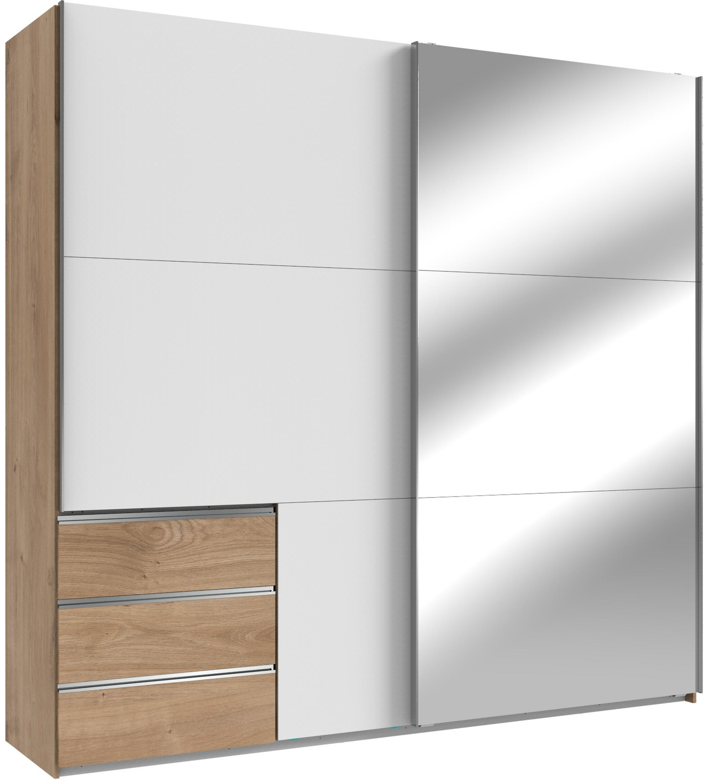 Schwebetürenschrank B: 250 Cm Level, Weiß/eiche Dekor