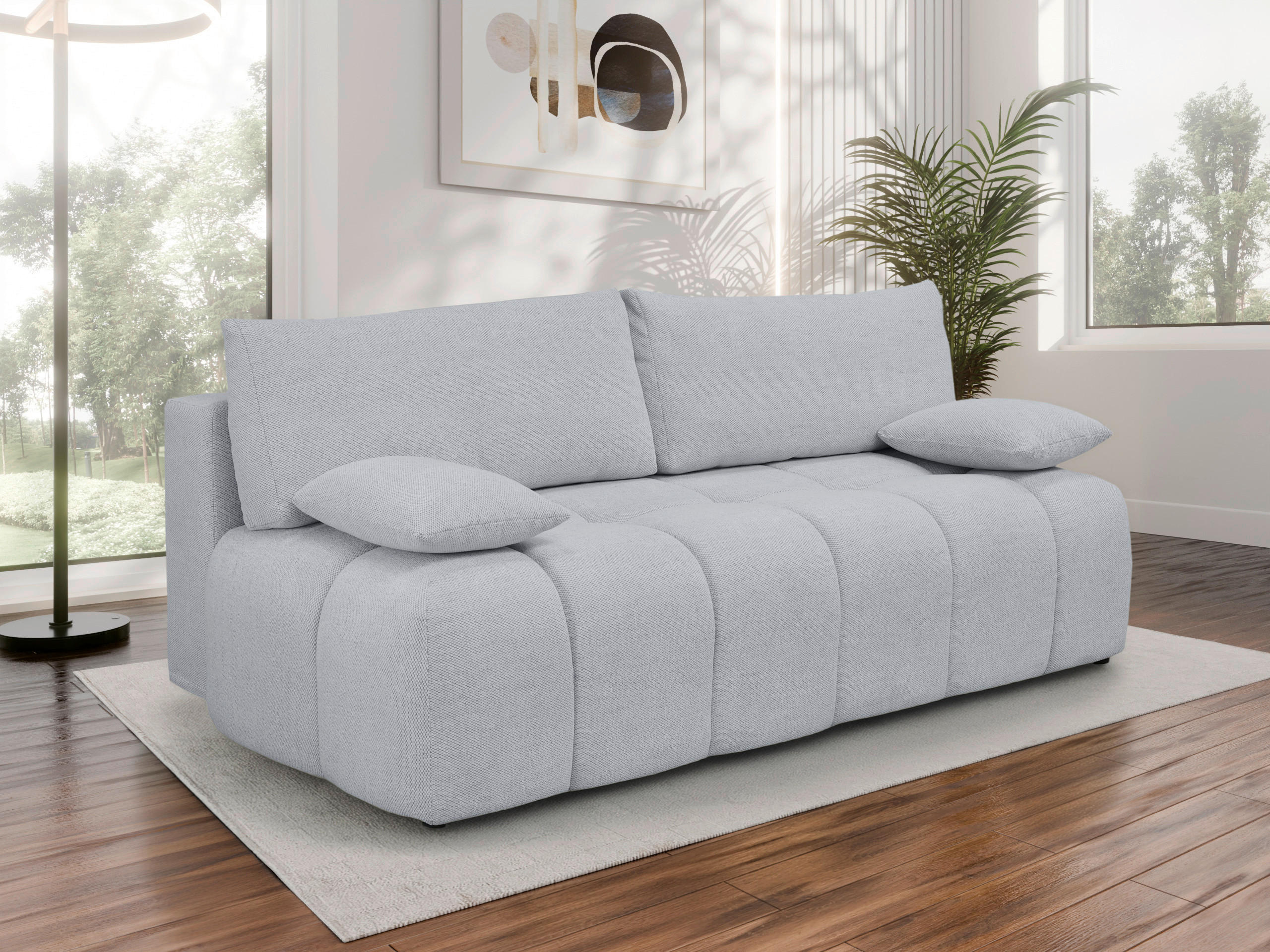 BOXSPRINGSOFA  mit Stoffauswahl, Liegefunktion, Schlafen auf Sitzhöhe, Rücken echt Chenille Hellgrau  - Hellgrau/Schwarz, MODERN, Kunststoff/Textil (210/72/105cm) - Cantus