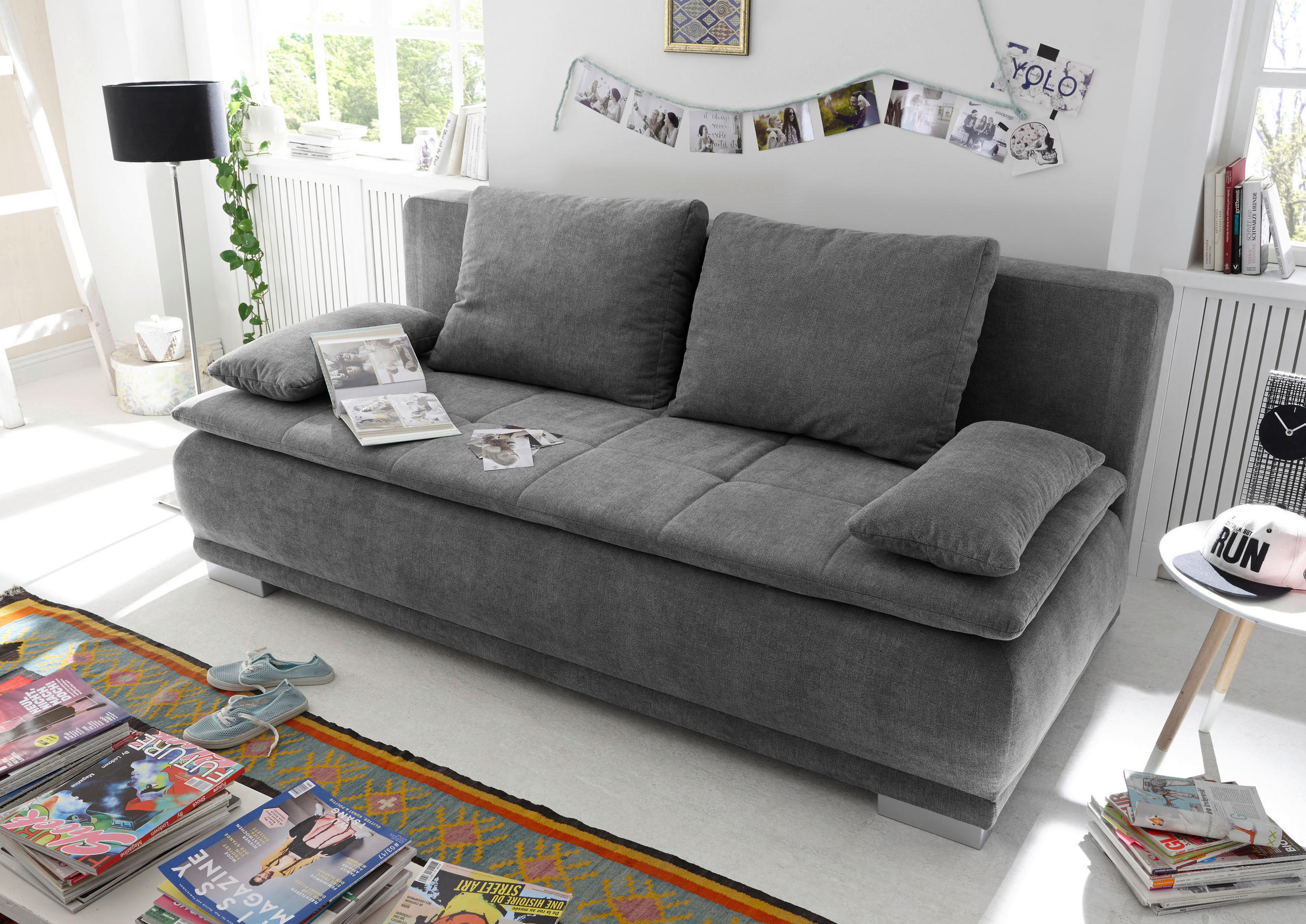 ROZKLADACIA POHOVKA, textil, kompozitné drevo, tmavosivá - strieborná/tmavosivá, Modern, kompozitné drevo/textil (208/93/105cm) - MID.YOU