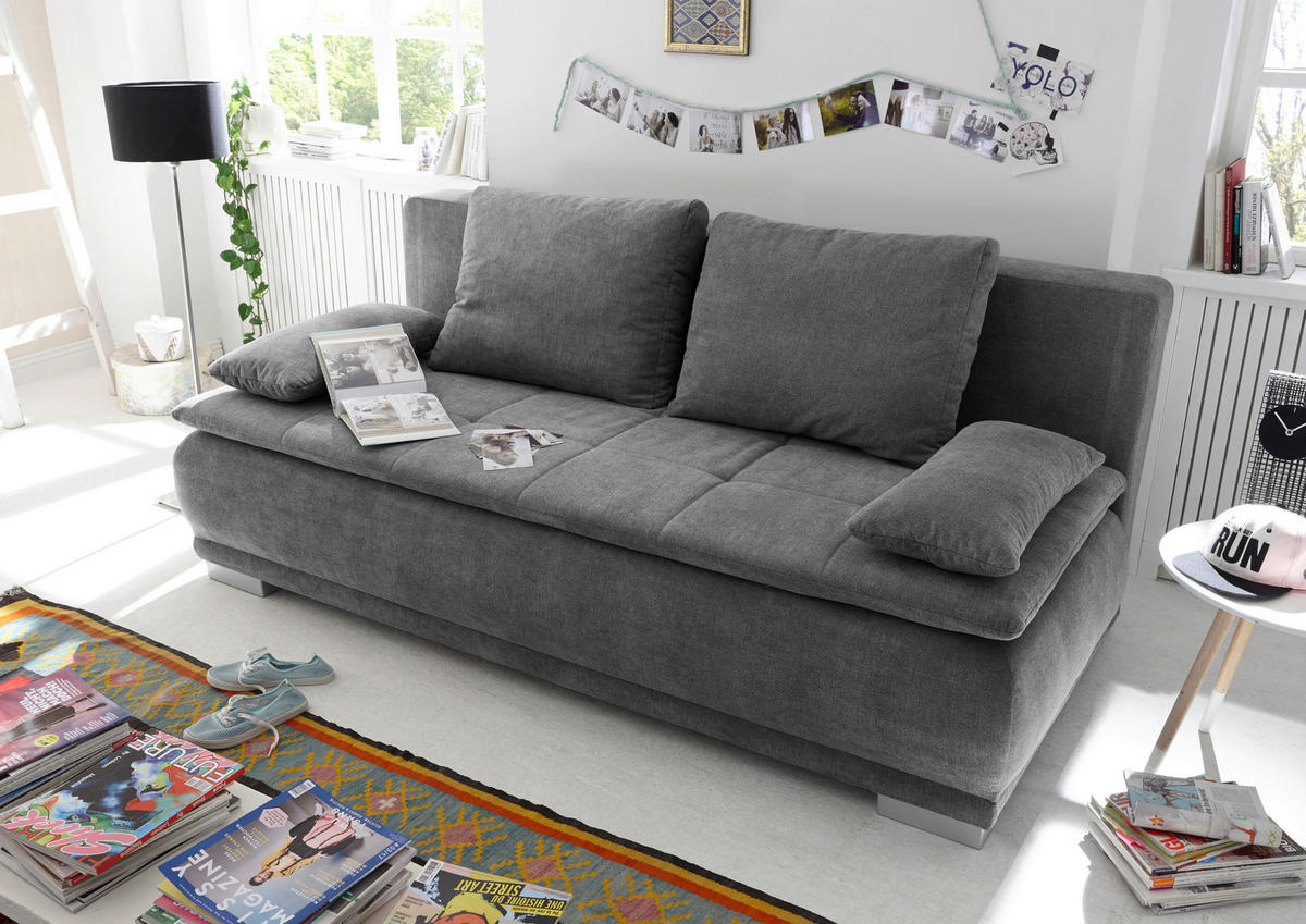 SCHLAFSOFA Mikrovelours Dunkelgrau  - Dunkelgrau/Silberfarben, MODERN, Kunststoff/Textil (208/93/105cm) - MID.YOU