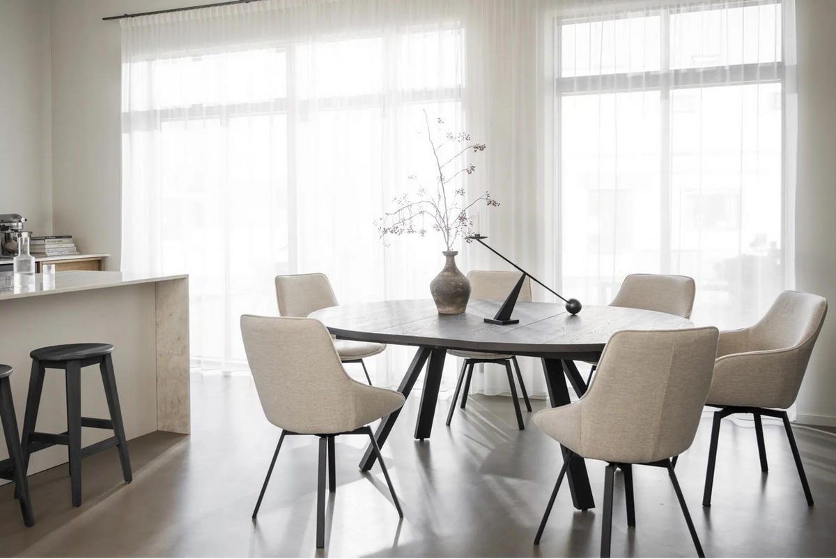 MATBORD brun, svart rund  utdragbar  - brun/svart, Klassisk, metall/trä (135/135/75cm) - Rowico