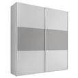 SCHWEBETÜRENSCHRANK  in Weiß, Hellgrau  - Hellgrau/Alufarben, Holzwerkstoff/Metall (225/222/68cm) - Moderano