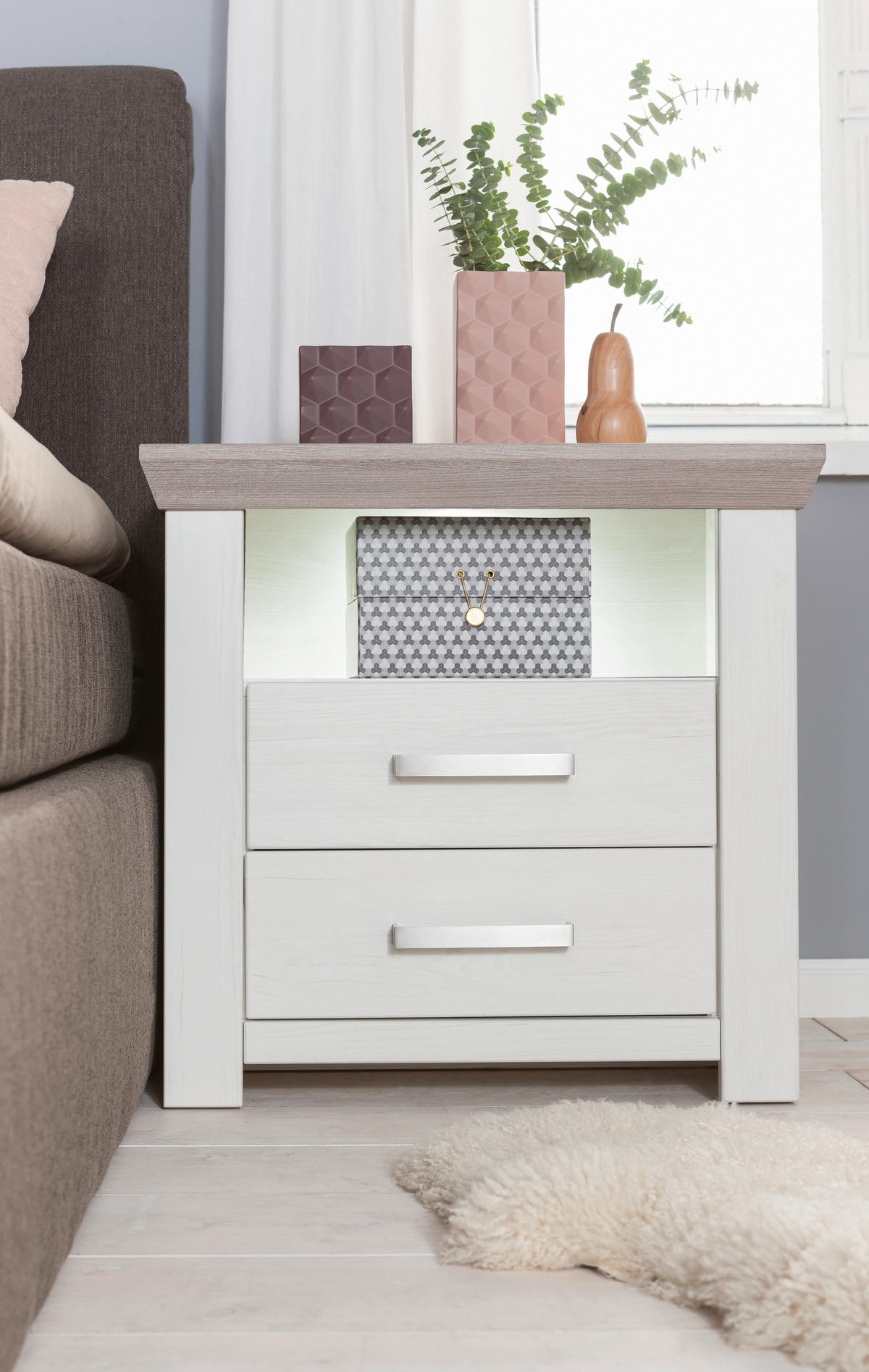 NACHTSCHRANK 65/63/42 cm  - Eichefarben/Weiß, Design, Holzwerkstoff/Metall (65/63/42cm) - SetOne by Musterring