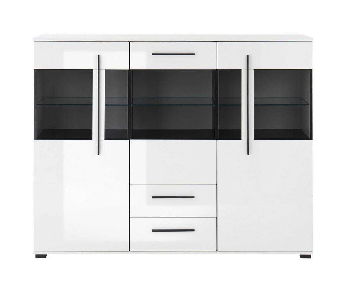 HIGHBOARD  160/126/42 cm 2 Schublade(n)  - Eichefarben/Weiß Hochglanz, Design, Glas/Holzwerkstoff (160/126/42cm) - Livetastic