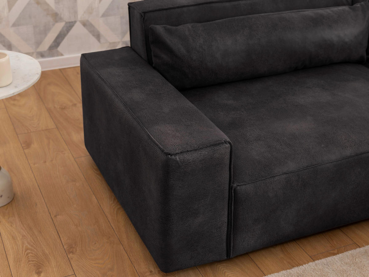 ECKSOFA Curduroy in Lederlook Anthrazit Rückenkissen  251/142 cm  - Anthrazit/Schwarz, Design, Kunststoff/Textil (251/142cm) - P & B