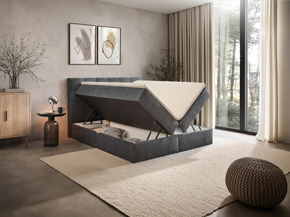 BOXBETT 180/200 cm  in Dunkelgrau  - Dunkelgrau/Schwarz, KONVENTIONELL, Kunststoff/Textil (180/200cm) - Boxxx