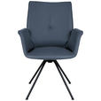 ARMLEHNSTUHL  Beinauswahl, Lederauswahl, Sitzfläche 360° drehbar  Echtleder  Schwarz, Graublau  - Graublau/Schwarz, Design, Leder/Metall (65/91/63cm) - Dieter Knoll