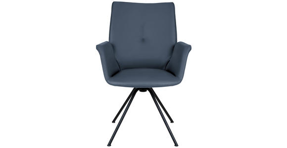 ARMLEHNSTUHL  Beinauswahl, Lederauswahl, Sitzfläche 360° drehbar  Echtleder  Schwarz, Graublau  - Graublau/Schwarz, Design, Leder/Metall (65/91/63cm) - Dieter Knoll