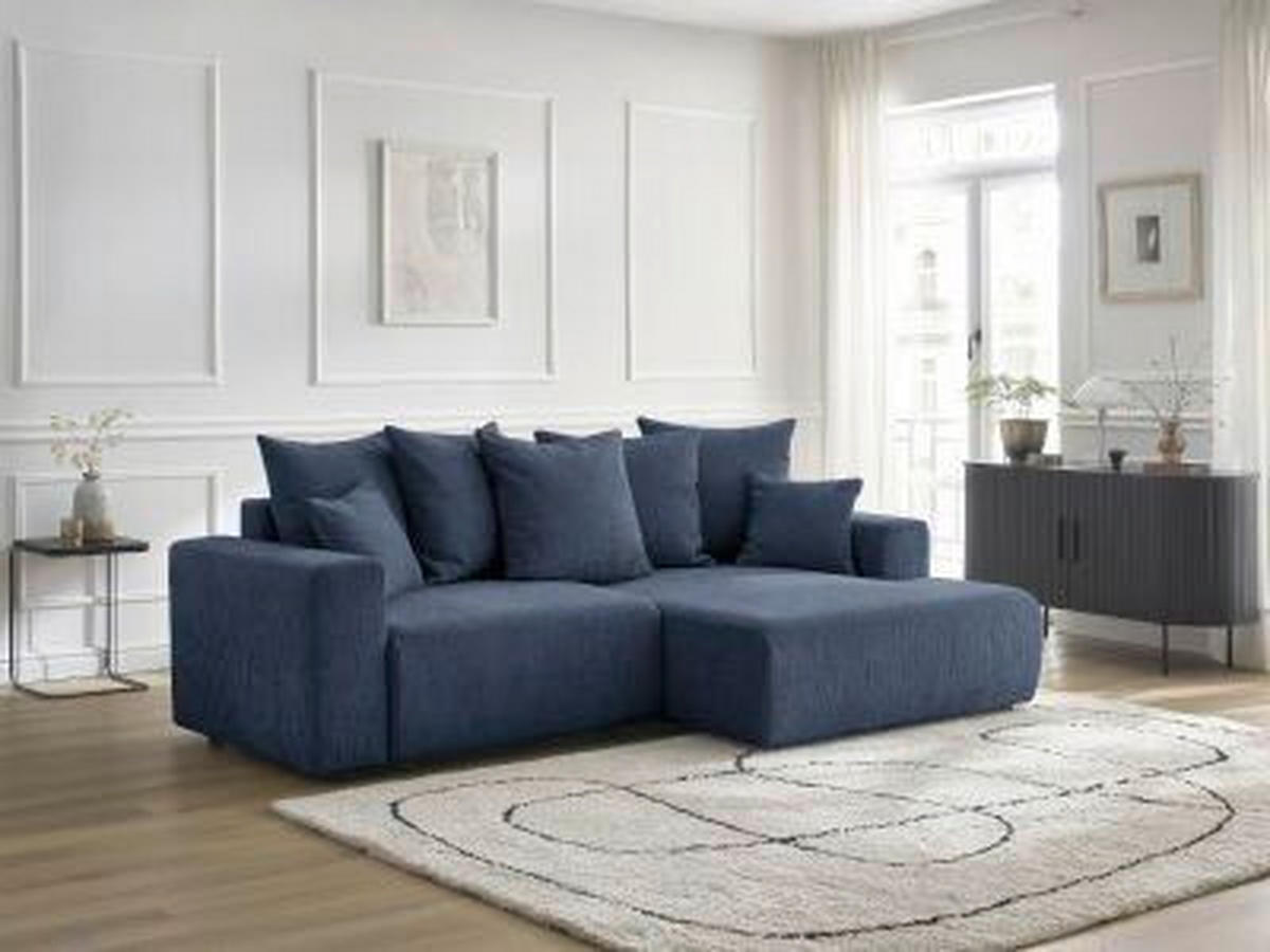 ECKSOFA Ottomane rechts  ATILLA Dunkelblau Struktur  - Schwarz/Dunkelblau, MODERN, Kunststoff/Textil (244/149cm)