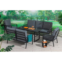 DINING-LOUNGESET 5-teilig  - Anthrazit/Grau, MODERN, Textil/Metall - Gardenson