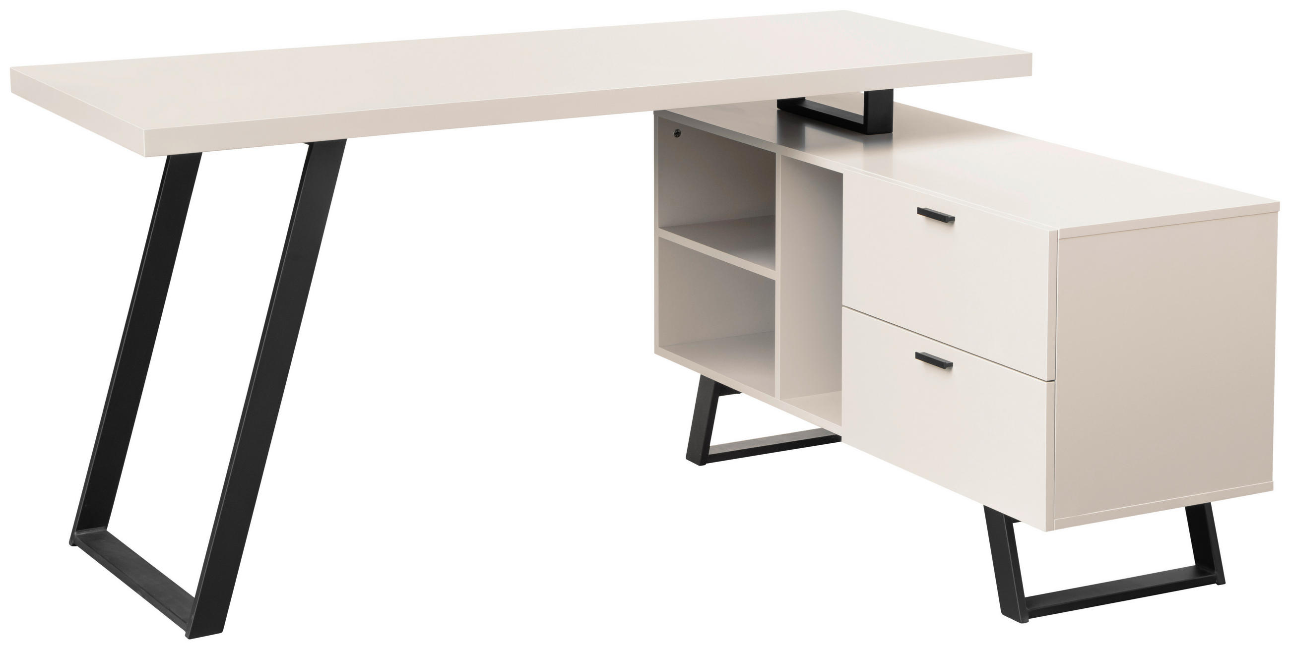 SAROKÍRÓASZTAL  - kasmírszínű/fekete, Modern, faalapú anyag/fém (150/120/75cm) - MID.YOU