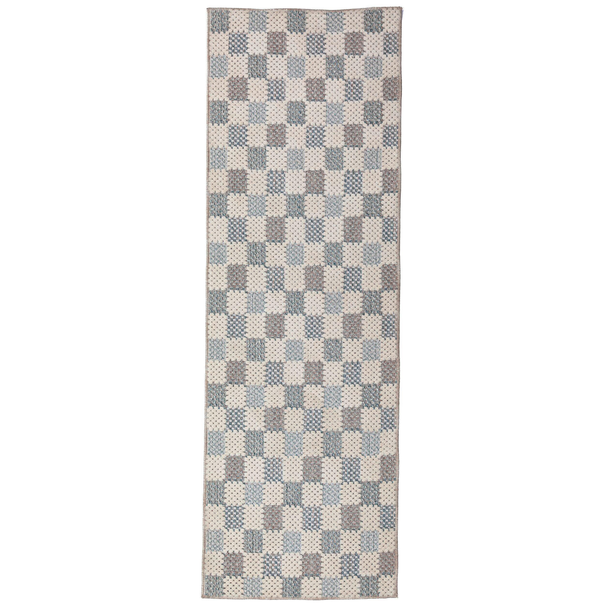 Flair Rugs Flachwebeteppich Muted Checkerboard Blau 80x230 cm