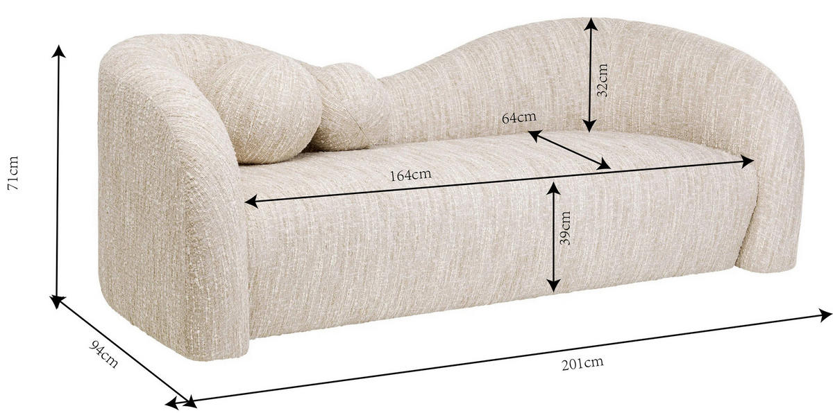 2-SITZER-SOFA Webstoff Creme  - Creme, MODERN, Holz/Kunststoff (201/71/94cm) - Kare-Design