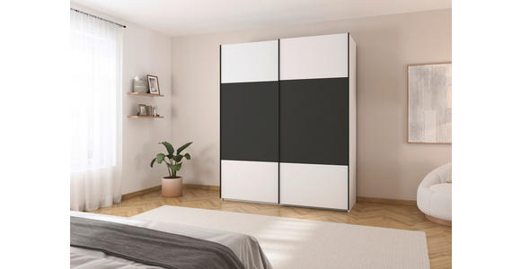 SCHWEBETÜRENSCHRANK 162/223/68 cm 2-türig Graphitfarben, Weiß  - Schwarz/Graphitfarben, KONVENTIONELL, Holzwerkstoff/Metall (162/223/68cm) - Novel