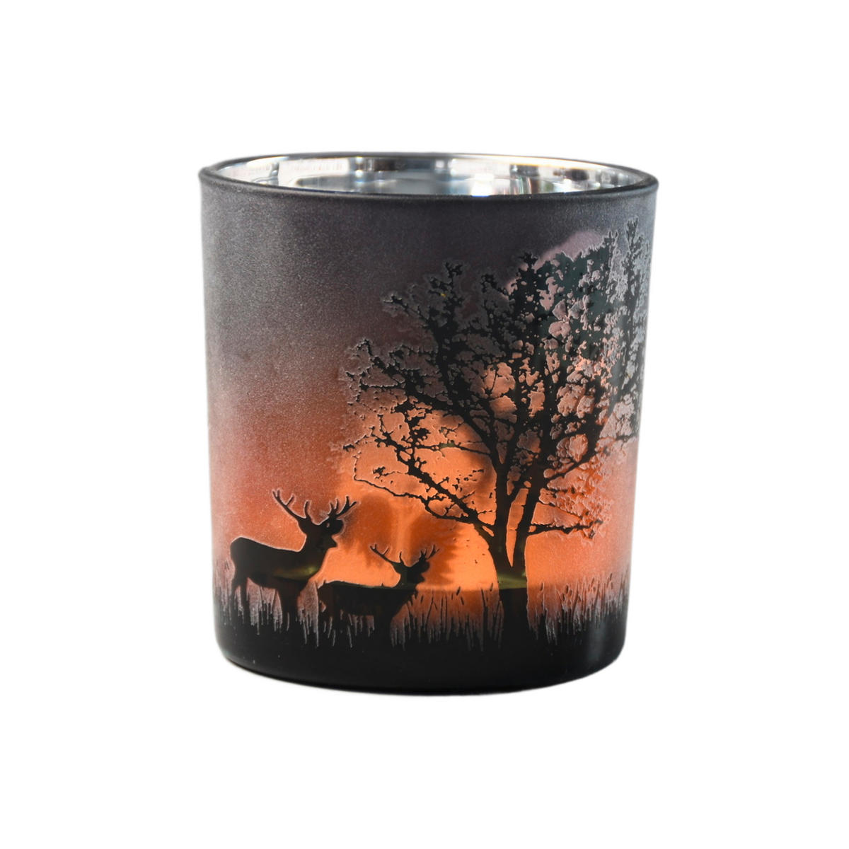 TEELICHTGLAS - Silberfarben/Schwarz, Basics, Glas (7,3/8cm) - Ambia Home