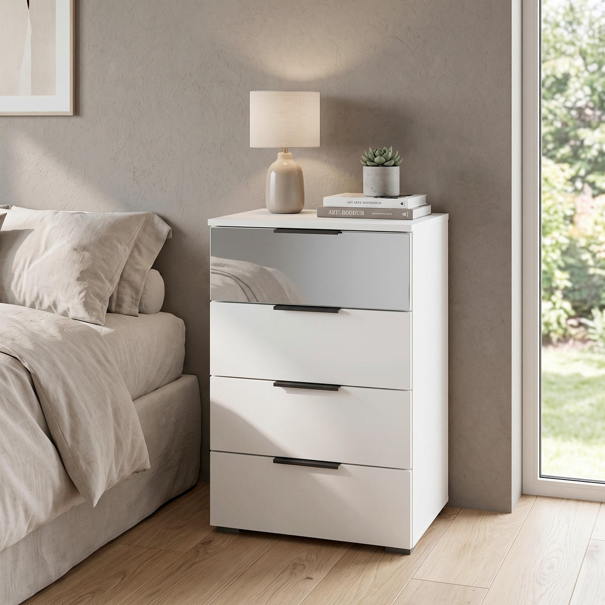 BYRÅ 40/81/42 cm  - vit/aluminiumfärg, Modern, metall/trämaterial (40/81/42cm) - Rauch Möbel