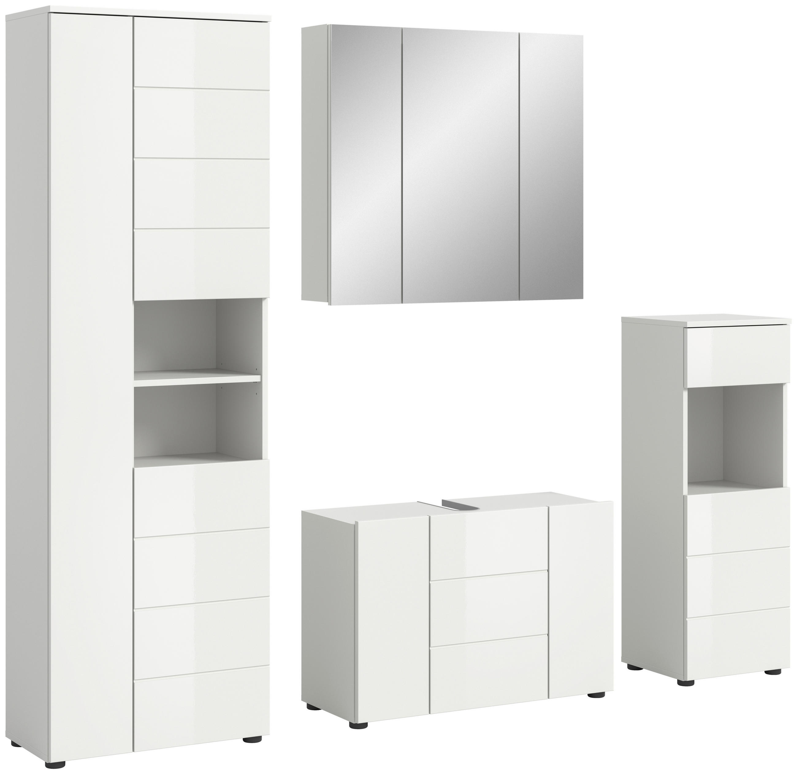 BADEZIMMER 4-teilig  in 180 cm  - Weiß Hochglanz/Schwarz, MODERN, Holzwerkstoff/Kunststoff (180cm) - MID.YOU