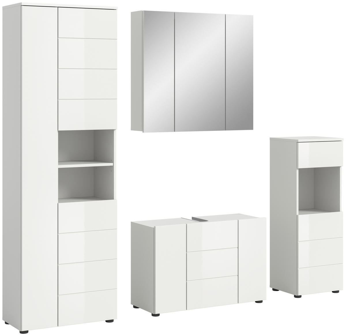 BADEZIMMER 4-teilig  in 180 cm  - Weiß Hochglanz/Schwarz, MODERN, Holzwerkstoff/Kunststoff (180cm) - MID.YOU