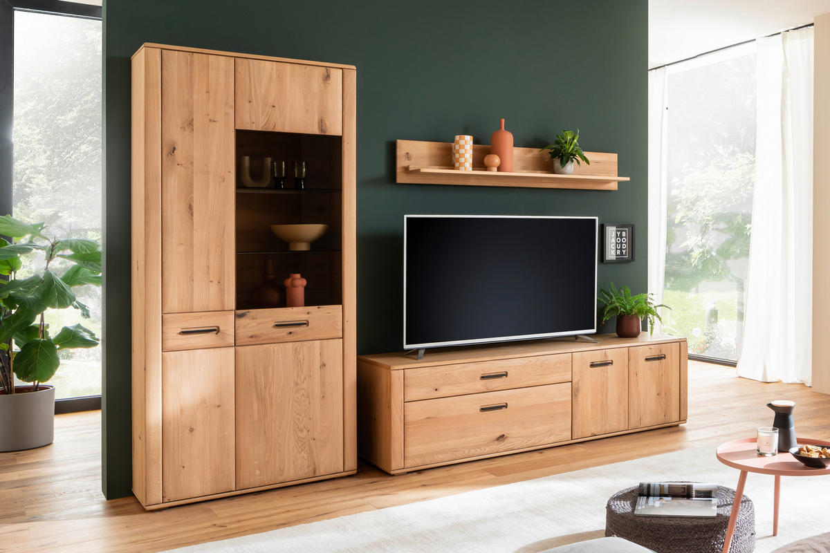 WOHNWAND  in Eichefarben 302/208/50 cm  - Eichefarben/Anthrazit, Konventionell, Glas/Holz (302/208/50cm) - Cantus