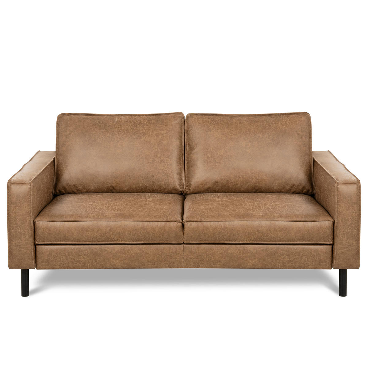 2,5-SITZER Beige Echtleder Lederlook  - Beige/Schwarz, Design, Leder/Textil (168/85/92cm) - Livetastic