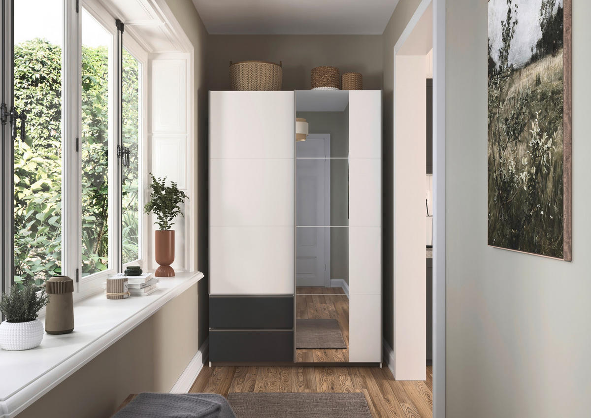 SCHWEBETÜRENSCHRANK in Grau, Weiss  - Weiss/Alufarben, Modern, Holzwerkstoff (131/210/59cm) - Rauch Möbel