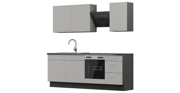 KÜCHENBLOCK 230 cm in Graphitfarben, Hellgrau - Edelstahlfarben/Dunkelgrau, MODERN, Holzwerkstoff/Metall (230cm) - Xora