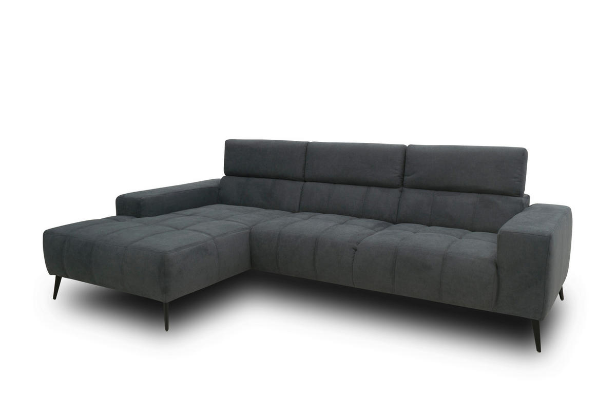 ECKSOFA TRENTO Dunkelgrau Mikrofaser  - Dunkelgrau/Schwarz, MODERN, Textil/Metall (287/175cm) - MID.YOU