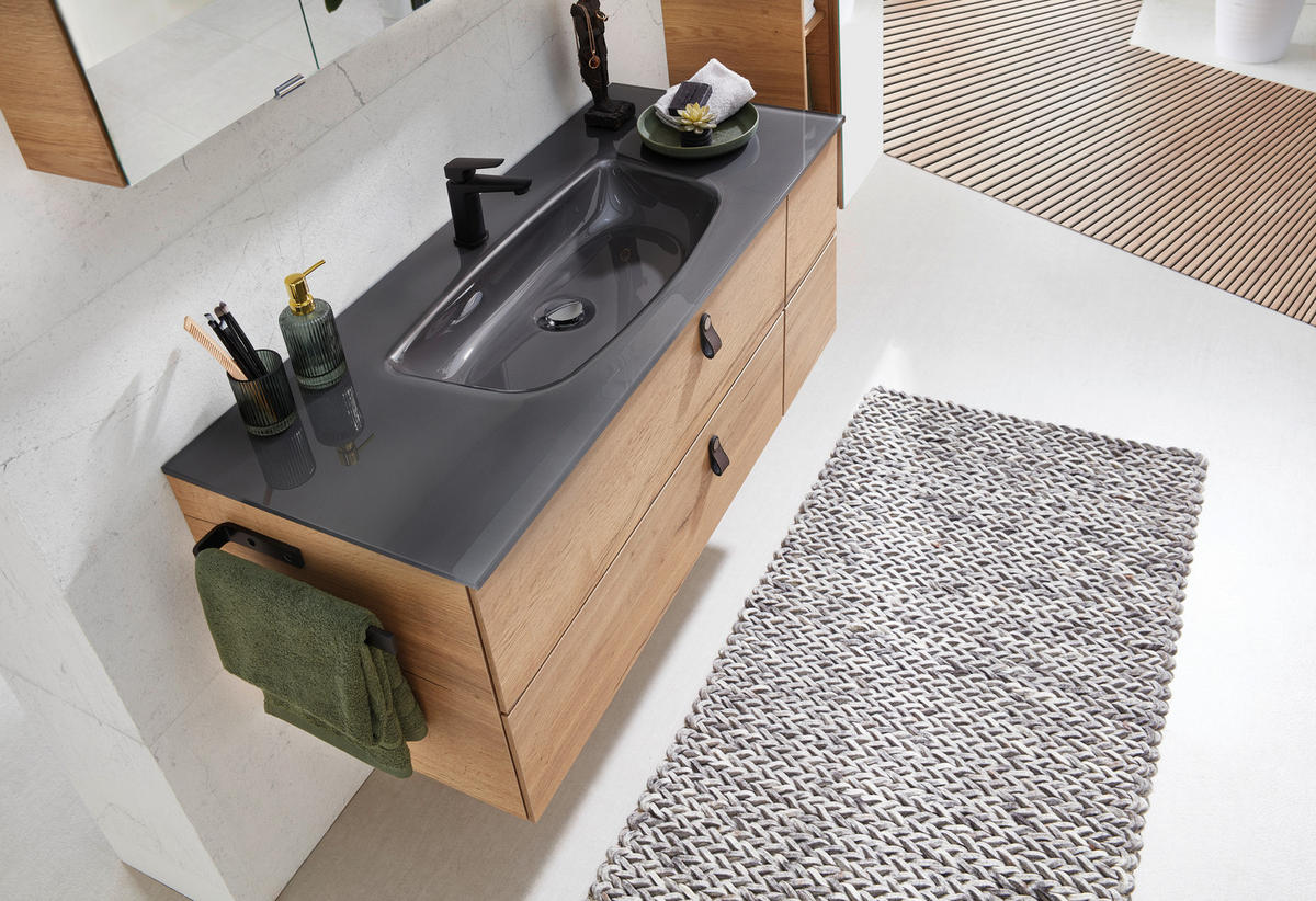 UMIVAL. ENOTA Z UMIVALNIKOM  - siva/barve hrasta, Konvencionalno, steklo/leseni material (122cm) - Sadena