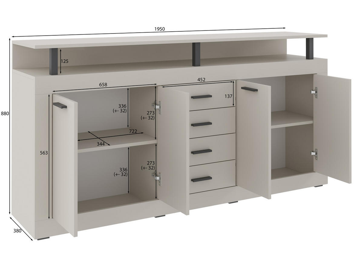 SIDEBOARD  137,6/88,7/38 cm 1 Schublade(n)  - Anthrazit/Eiche Artisan, KONVENTIONELL, Holzwerkstoff/Kunststoff (137,6/88,7/38cm) - Xora