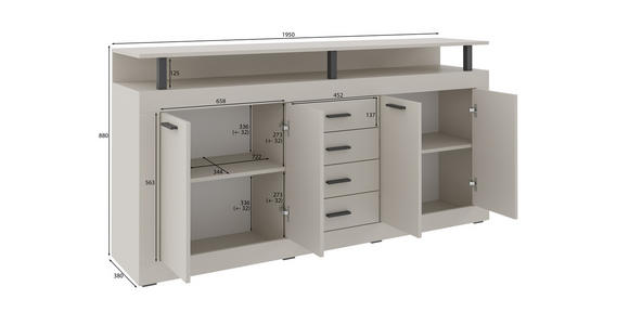 SIDEBOARD  137,6/88,7/38 cm 1 Schublade(n)  - Anthrazit/Eiche Artisan, KONVENTIONELL, Holzwerkstoff/Kunststoff (137,6/88,7/38cm) - Xora