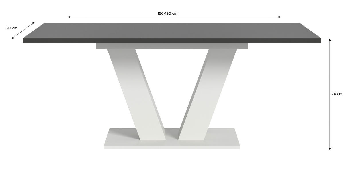 AUSZIEHTISCH Grau rechteckig  ausziehbar  - Weiß/Grau, Trend, Holzwerkstoff (150-190/76/90cm)