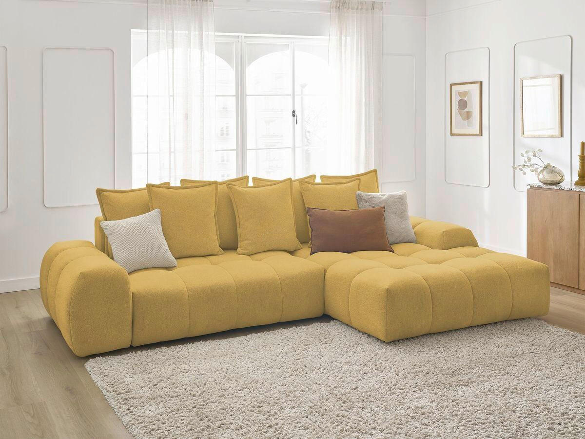 ECKSCHLAFSOFA EVEREST  mit Rücken echt, Armteil links, Armteil rechts Flachgewebe Gelb  - Gelb/Schwarz, MODERN, Kunststoff/Textil (318/180cm) - Livetastic