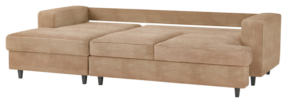 ECKSOFA in Cord, Velours Hellbraun  - Hellbraun/Schwarz, Design, Holz/Textil (140/247cm) - MID.YOU