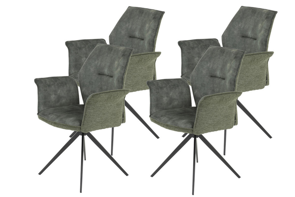 ARMLEHNSTUHL-SET 4 Stück  in Stahl Webstoff, Mikrofaser  - Schwarz/Grün, MODERN, Textil/Metall (65/92/64cm) - MID.YOU