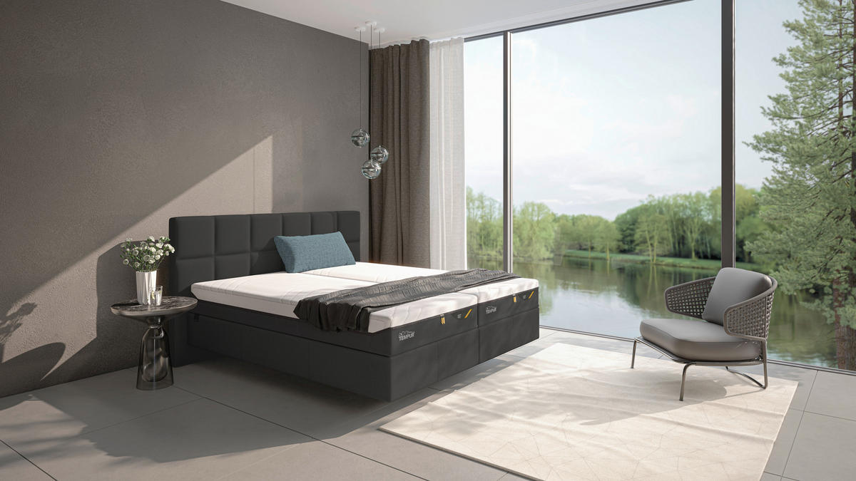BOXSPRINGBETT 180/200 cm,  in Anthrazit, Matratzen, funktional, unterschiedliche Matratzenhärtegrade je Bettseite  - Anthrazit, KONVENTIONELL, Textil (180/200cm) - Tempur