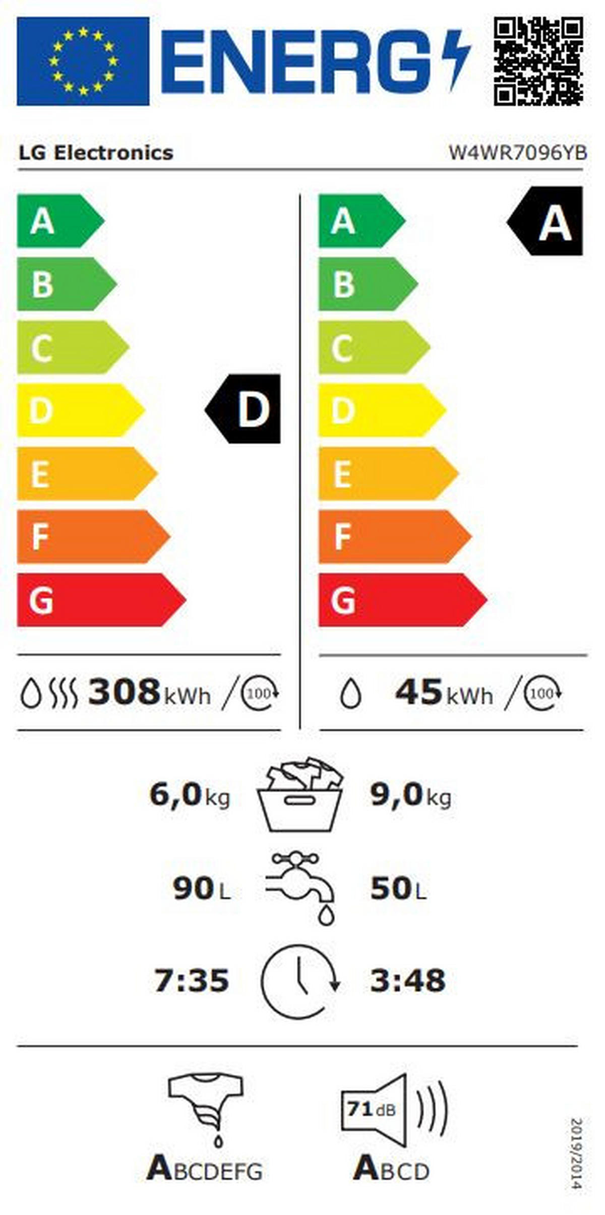 WASCHTROCKNER W4WR7096YB  - Schwarz, Trend, Glas/Kunststoff (60/85/62cm) - LG