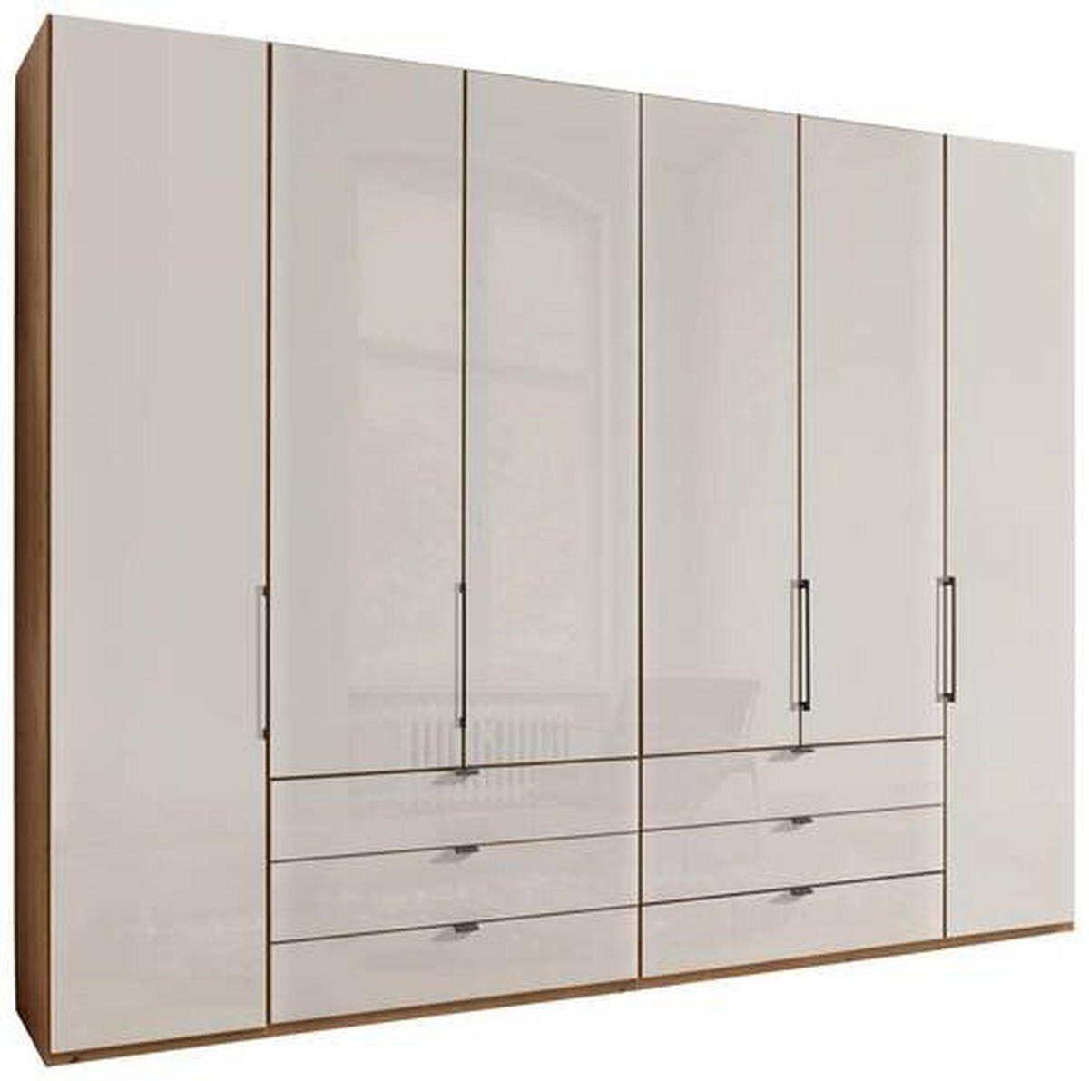 FALTTÜRENSCHRANK 300/236/58 cm 6-türig Champagner, Eiche Bianco  - Schieferfarben/Eiche Bianco, KONVENTIONELL, Glas/Holzwerkstoff (300/236/58cm) - Dieter Knoll
